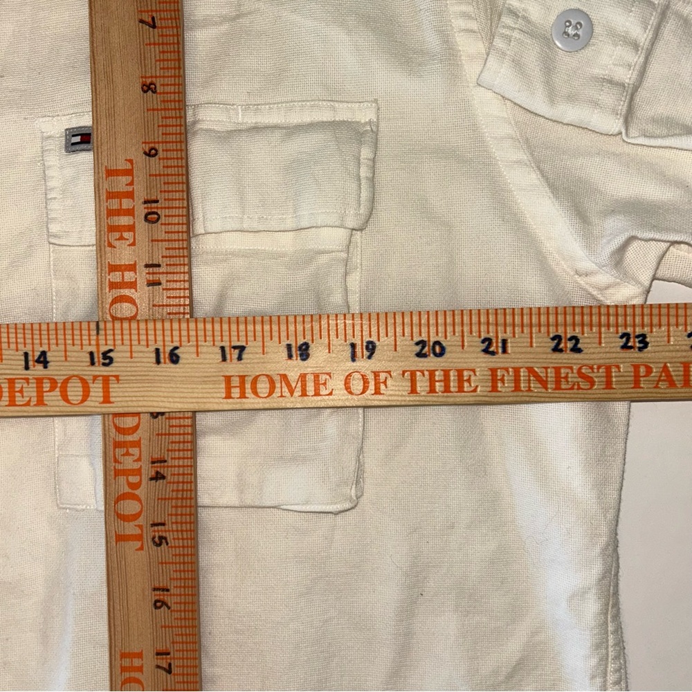 Tommy Hilfiger men VINTAGE long sleeve white cream sport safari shirt size Large - Picture 10 of 11
